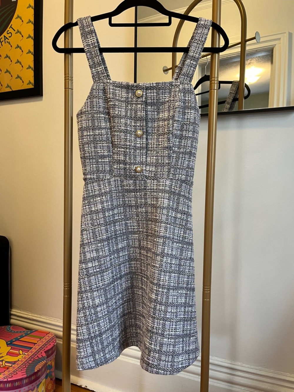 Sleeveless Tweed Mini Dress in Lavender Purple, Grey and White Plaid